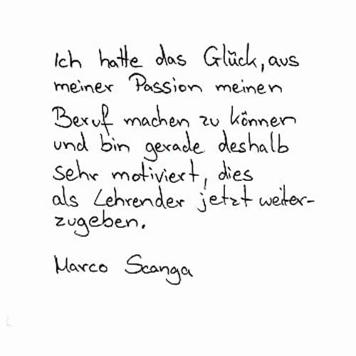 Marco Scanga Motto Handgeschrieben